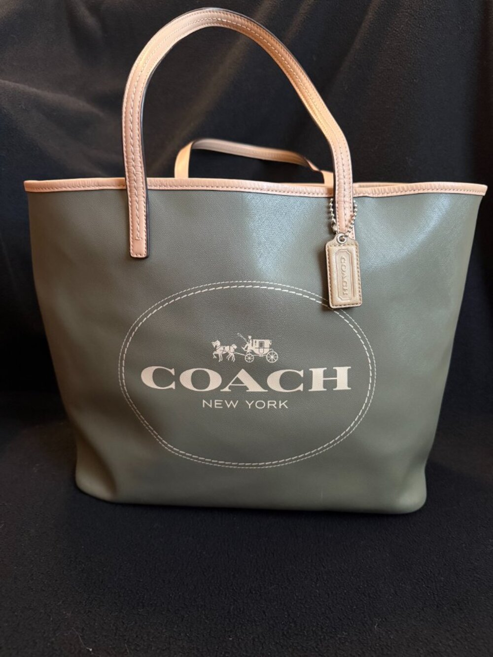 Coach Khaki Green with Cream Trim Tote Bag